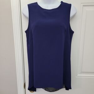 Rag & Bone Women's Semi Sheer Split Back Navy Blue And Black Tank Blouse Small